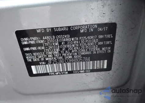 2017 Subaru Forester 2.5I Premium z USA, uszkodzony, nr VIN JF2SJAEC0HH805784